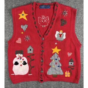 VTG Karen Scott Ugly Christmas/Holiday Sweater Vest Women's Petites Large Red